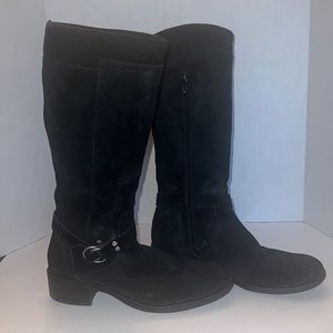 Kaya Black Leather Suede Heeled Boots Size 8 1/2